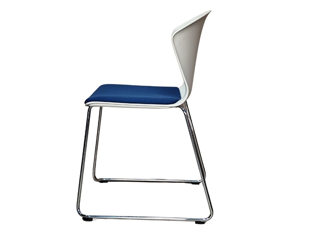 SILLA WHASS PATIN SIN BRAZOS, ESTRUCTURA ACERO CROMADO, CARCASA BLANCO, T89 AZUL